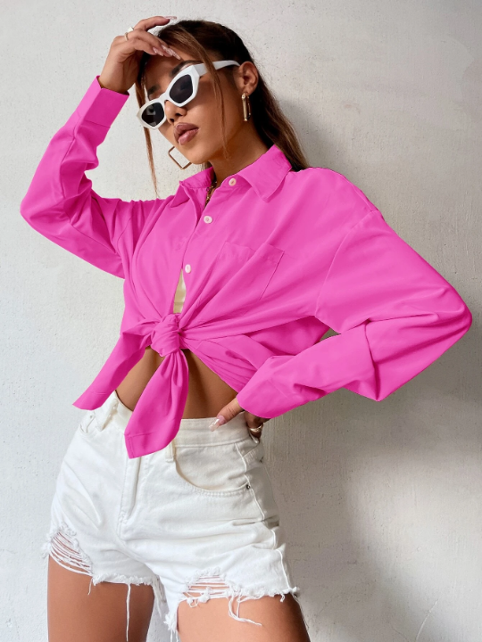 Pocket Patched Drop Shoulder Oversized Shirt