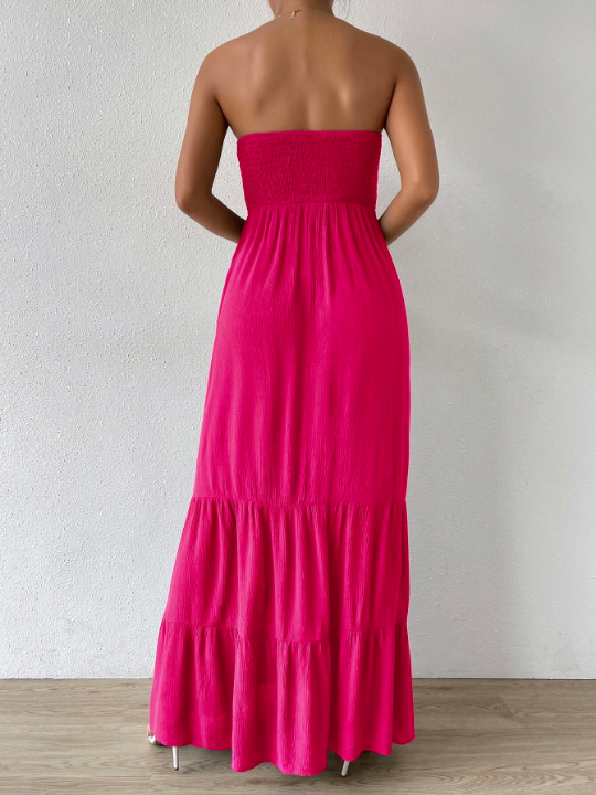 VCAY Shirred Ruffle Hem Maxi Tube Dress