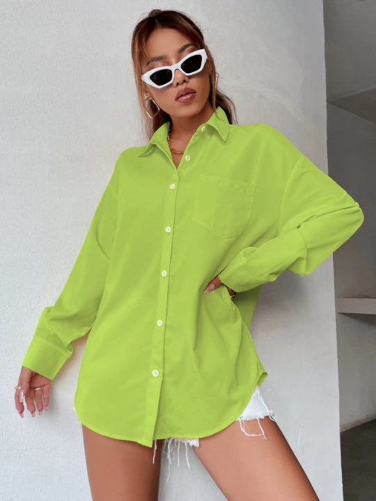 Collared Pocket Front Oversized Shirt