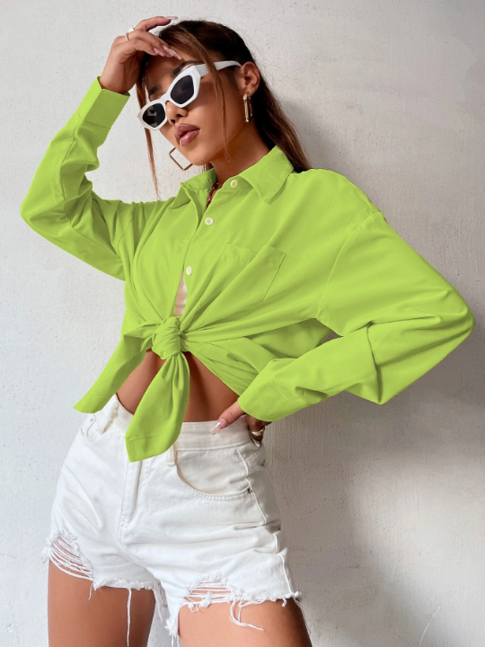 Collared Pocket Front Oversized Shirt