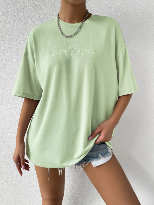 Drop Shoulder Letter Pattern Tee