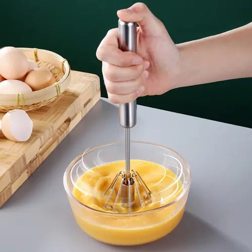 1pc Large Stainless Steel Semi-Automatic Egg Beater, Home Baking Tools, Cream Egg Hand Mixer Push Whisk Blender For Home - Versatile Tool For Egg Beater, Milk Frother, Hand Push Mixer Stirrer - Kitchen Utensil For Blending, Whisking, Beating