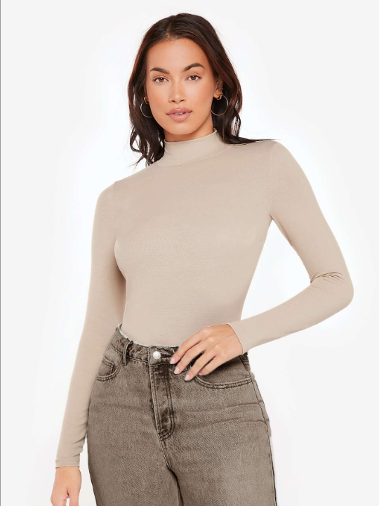 BASICS High Neck Solid Fitted Tee