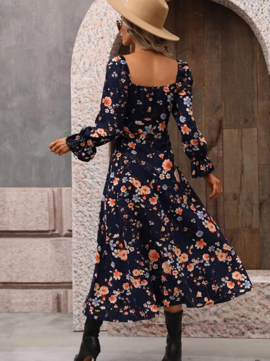 VCAY Floral Print Split Thigh Dress