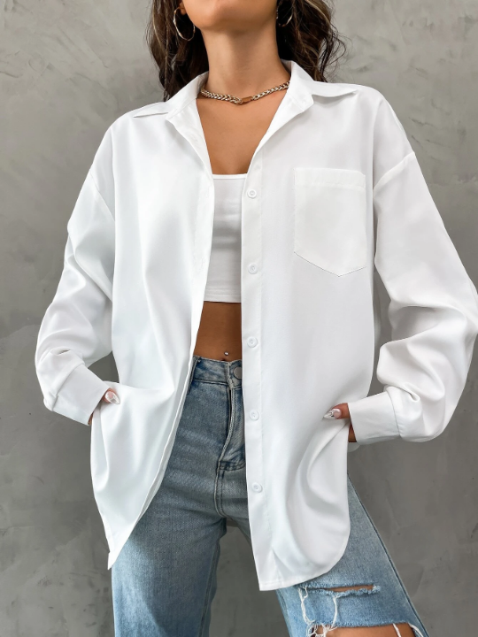 Collared Pocket Front Oversized Shirt