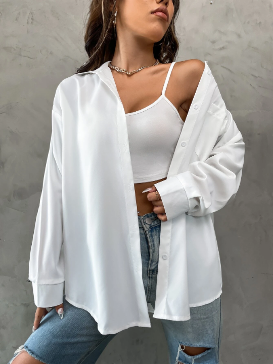 Collared Pocket Front Oversized Shirt