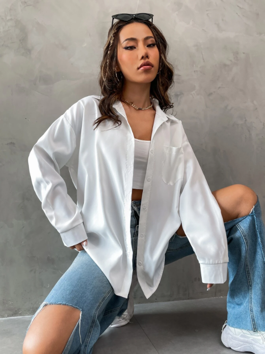 Collared Pocket Front Oversized Shirt