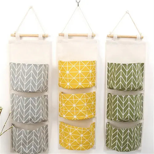 1pc  And Linen Waterproof Storage Hanging Bag, 3 Layers Hanging Pocket Door Back Sundries Storage Bag