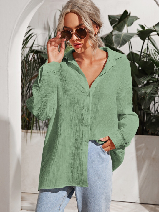 Frenchy Drop Shoulder Solid Longline Shirt