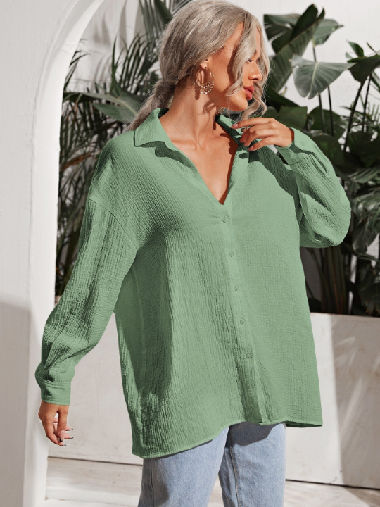 Frenchy Drop Shoulder Solid Longline Shirt