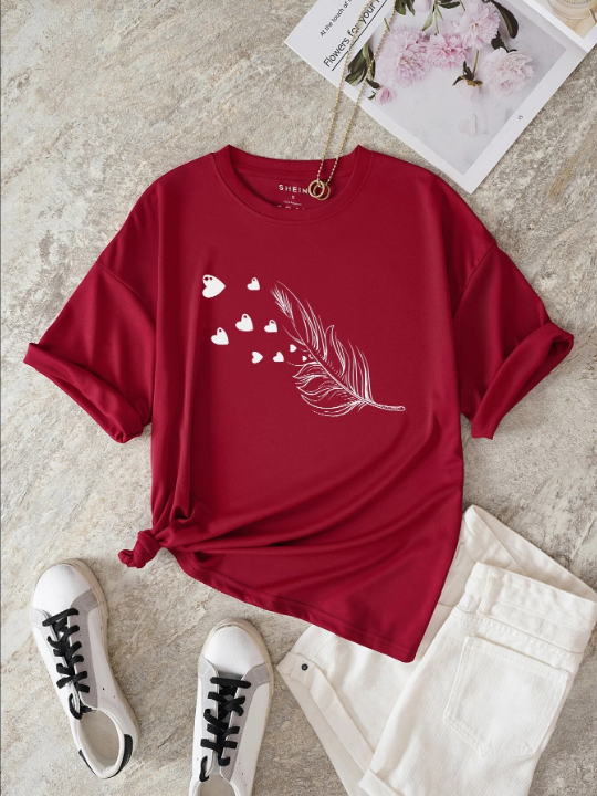 LUNE Heart And Feather Print Tee