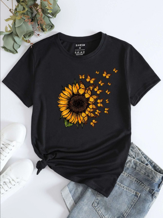 LUNE Sunflower And Butterfly Print Tee