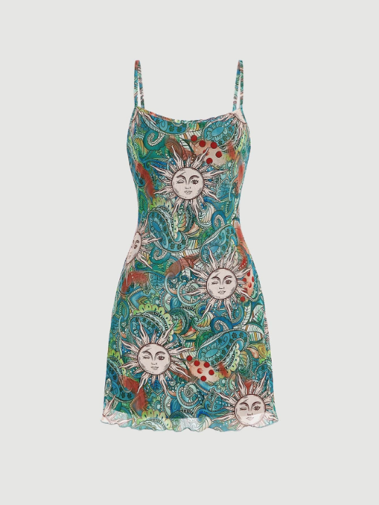 MOD Sun Print Lettuce Trim Cami Dress