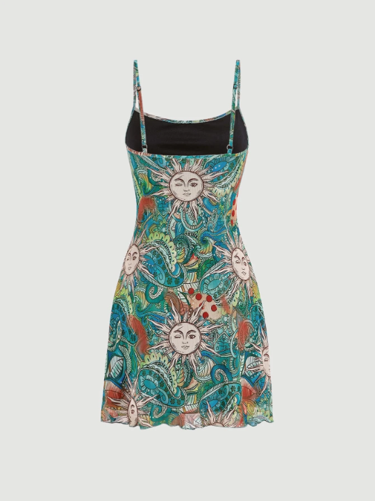 MOD Sun Print Lettuce Trim Cami Dress