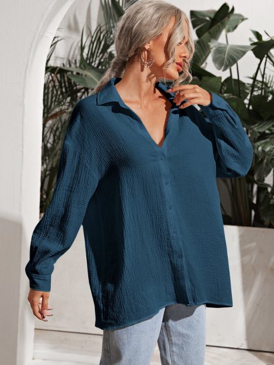 Frenchy Drop Shoulder Solid Longline Shirt