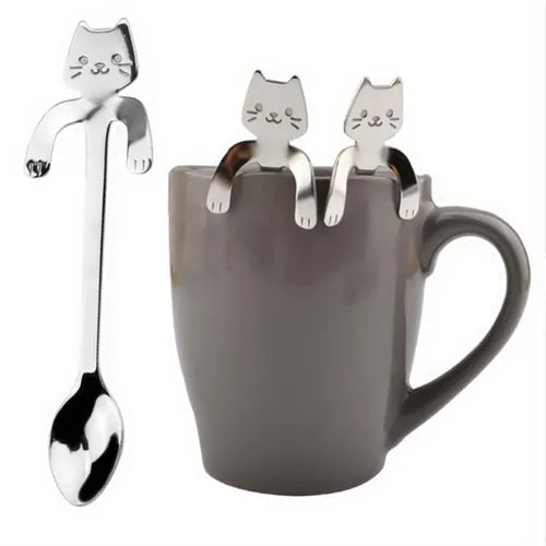 1pc Cute Kawaii Cat Spoon, Flatware, Creative Coffee Drinking Tools, Kitchen Gadget