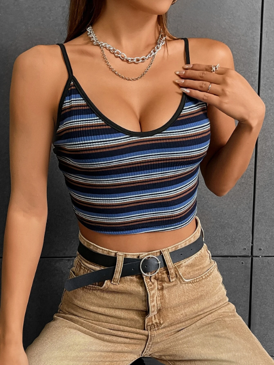 EZwear Summer  Y2k Striped Print Crop Cami Top