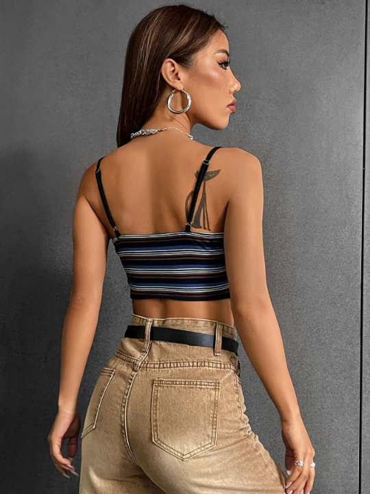 EZwear Summer  Y2k Striped Print Crop Cami Top