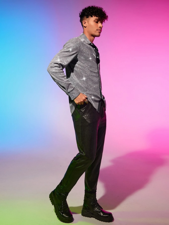 Manfinity AFTRDRK Men Glitter Button Front Shirt