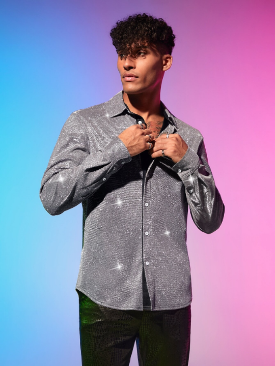 Manfinity AFTRDRK Men Glitter Button Front Shirt