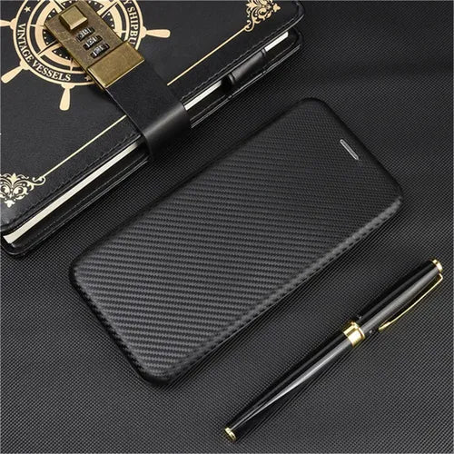 Luxury Flip Carbon Fiber Magnet Book Cover PU Leather Magnetic Adsorption Case For Samsung Galaxy S22 Ultra S22 Plus S21 Ultra S21 Plus S21 FE S20 Ultra S20 Plus S20 FE Galaxy A03 A13 A73 A72 A53 A33