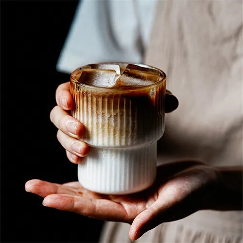 1pc 200ml/300ml Glass Cold Coffee Cup Retro Mug Transparent Water Tea Drinkware Milk Juice Mugs Cup Tumblers Wine Glasses Cocktail Whisky