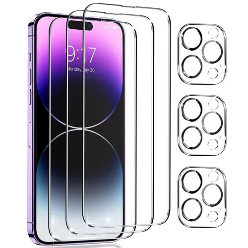 [3+3 Pack] For IPhone 14 Pro Max Screen Protector With Camera Lens Protector 9H Shatterproof Tempered Glass HD Clear Sensitive Full Coverage