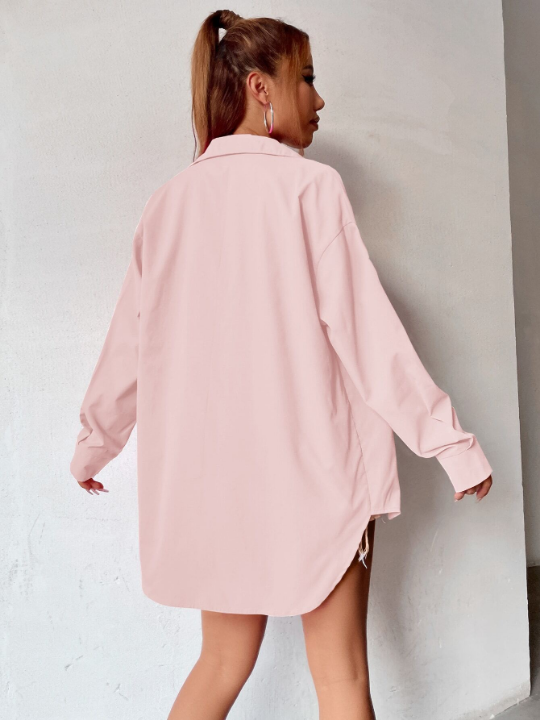 Curved Hem Drop Shoulder Shirt