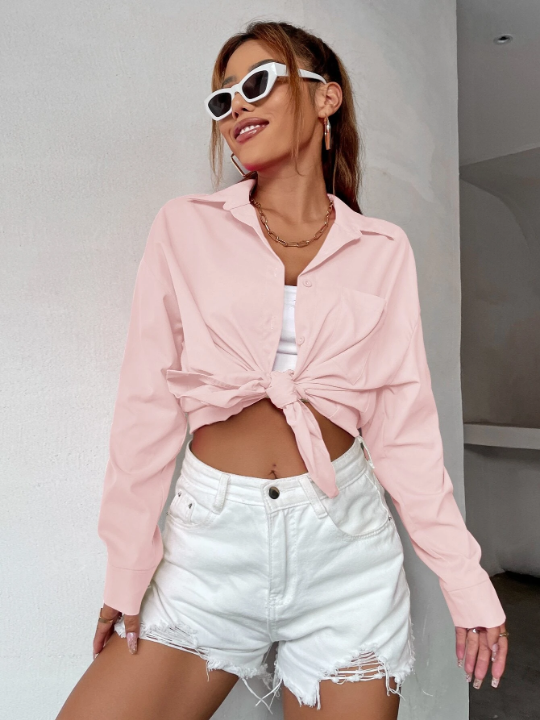 Curved Hem Drop Shoulder Shirt