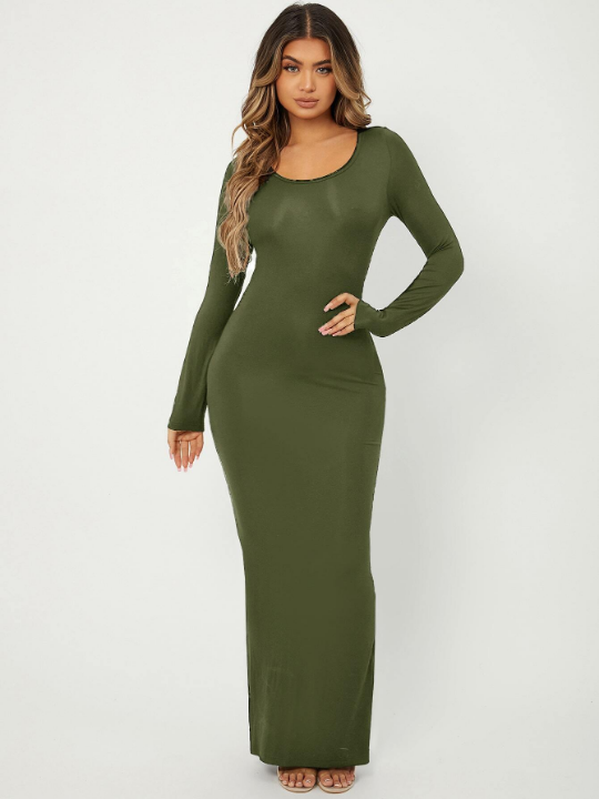 SXY Solid Maxi Bodycon Dress