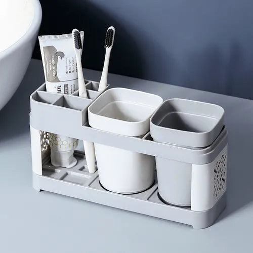 1pc Toothbrush Holder Toothpaste Holder Stand Wash Cup Set, Mouthwash Cup Holder, Toothbrush Storage Rack, Hollow Design Drain, Bathroom Wash Cup Shelf