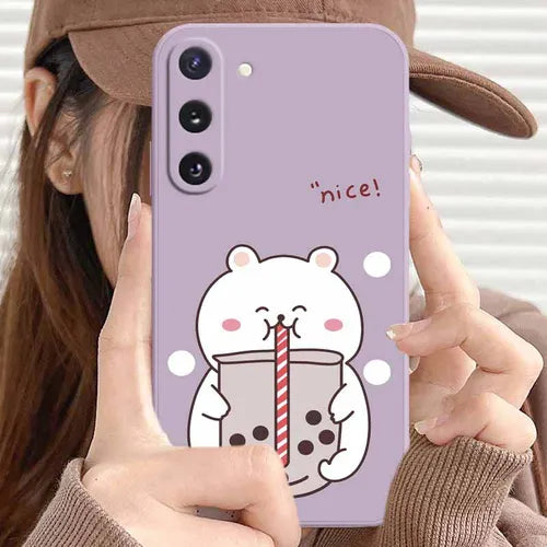 Lovely Bear Anti-Fall Soft Silicon Matte Protective Purple Phone Case For Samsung Galaxy A21S A20S A20 A13 A12 A11 A10S A10 A03S A03 A02S A02 A01 Core 5G Gift For Valentines/Easter/Girl/Boyfriends