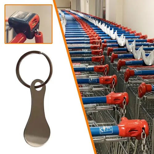 1pcs, Shopping Trolley Tokens, Metal Aluminum Alloy Key Ring Keychain, Trolley Unlock Key, Holds One Quarter For Meters, Grocery Shopping Cart For Front Loading Shopping Trolleys, Keyring Accessories Decor, Party Supplies, Holiday Accessory