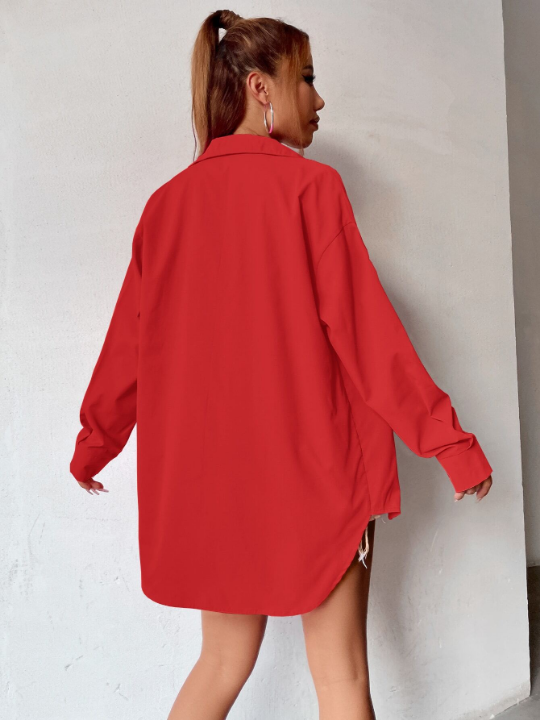 Curved Hem Drop Shoulder Shirt