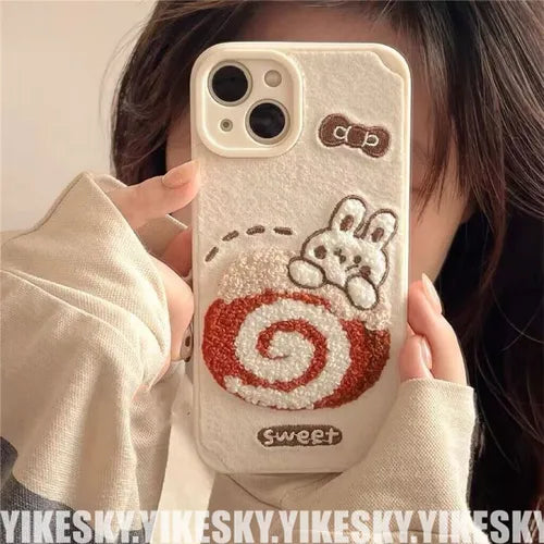 Cute Rabbit Embroidered Plush Fit Apple 14 Mobile Phone Case IPhone 13 All Inclusive 12 Soft 11 Female 13promax