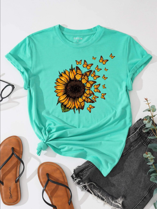 LUNE Sunflower And Butterfly Print Tee