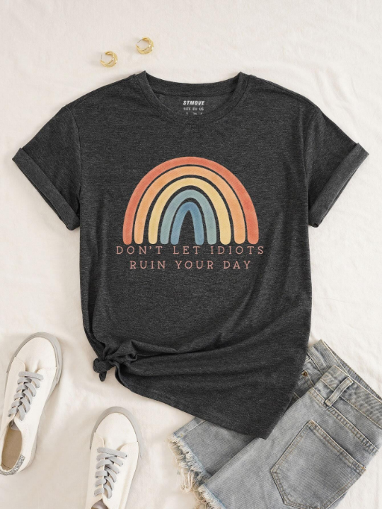 LUNE Rainbow And Slogan Graphic Tee