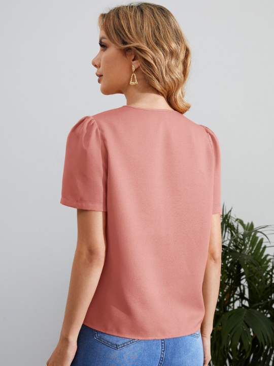 Clasi Laser Cut Out Puff Sleeve Blouse