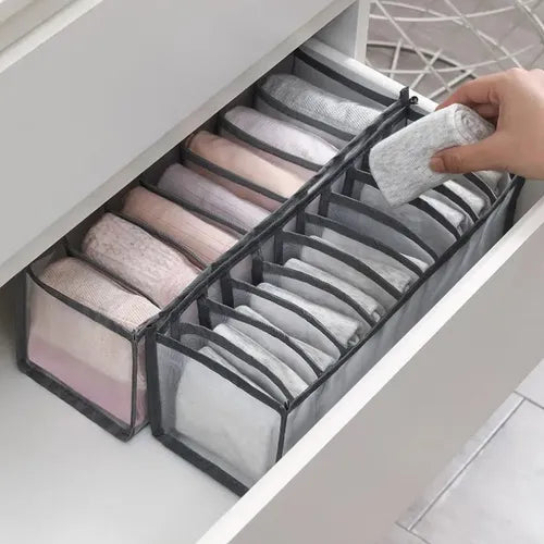 1pc Socks Organizer, 11 Grids Mesh Closet Shelf Organizers For Socks Leggings Foldable Drawer Storage Box Bedroom