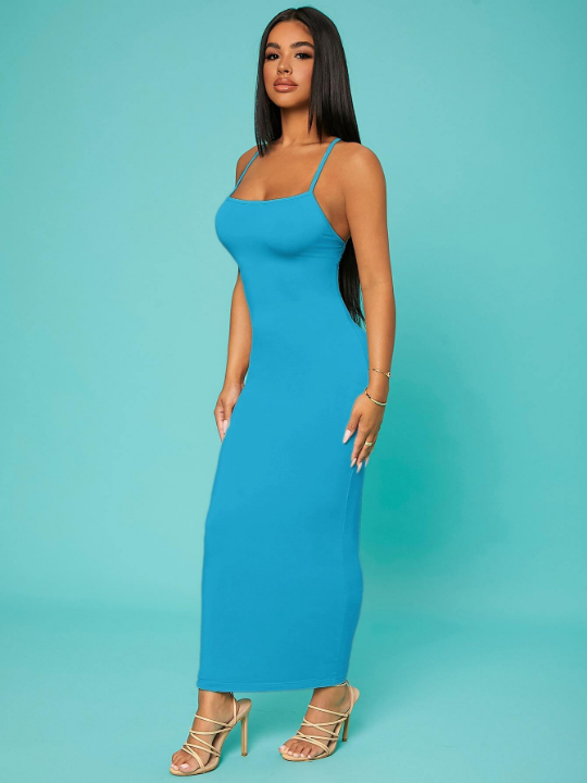 SXY Solid Criss Cross Backless Bodycon Dress