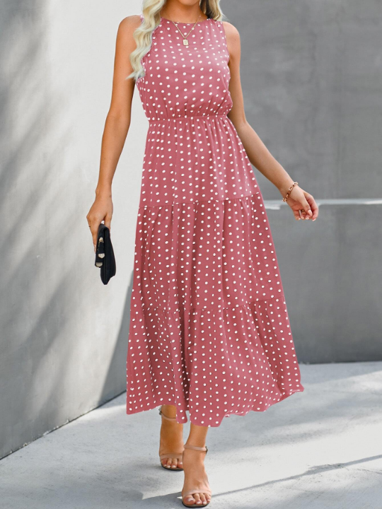 LUNE Polka Dot Print Ruffle Hem Dress