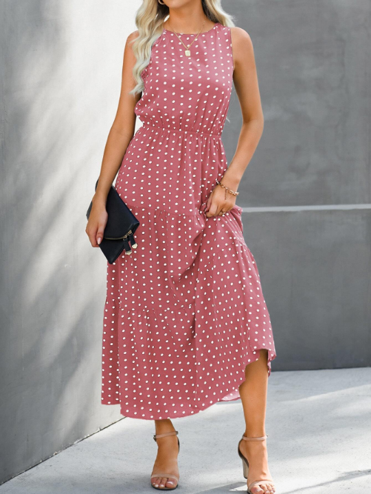 LUNE Polka Dot Print Ruffle Hem Dress