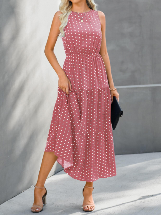 LUNE Polka Dot Print Ruffle Hem Dress