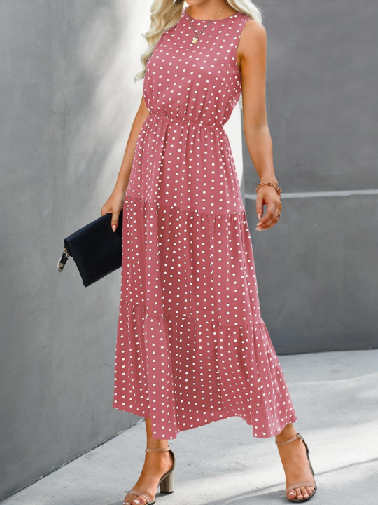 LUNE Polka Dot Print Ruffle Hem Dress