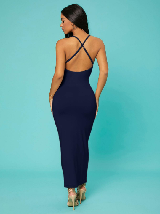 SXY Solid Criss Cross Backless Cami Dress