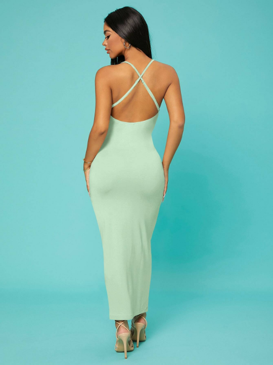 SXY Solid Criss Cross Backless Cami Dress