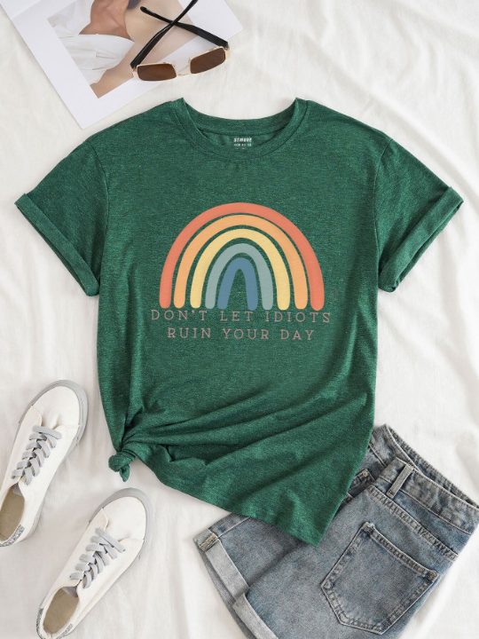 LUNE Rainbow And Slogan Graphic Tee