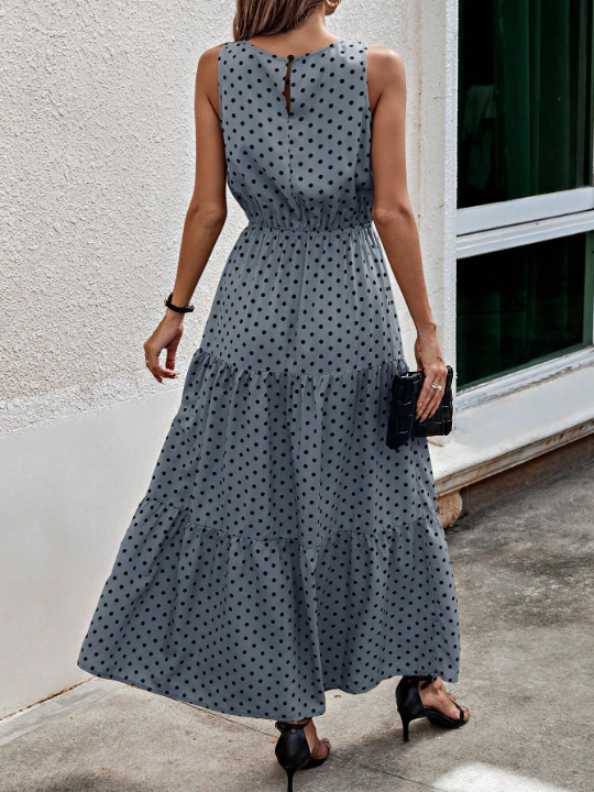 LUNE Polka Dot Print Ruffle Hem Dress Without Belt