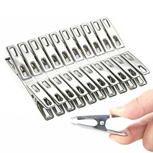 20pcs Stainless Steel Clothes Pegs, Clothespins, Laundry Clips, Household Clothes Drying Clip, Strong Windproof Fixed Clips, Clothes Pegs, Clothes Pins, Metal Clamps, Multifunctional Small Clips