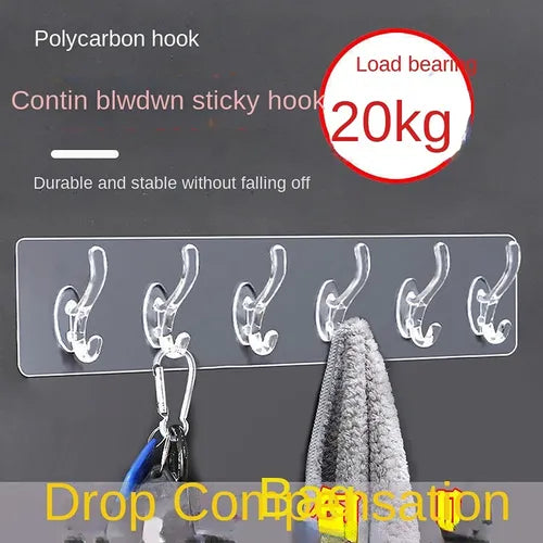 1pc Strong Paste Transparent Hook, Free Punching Door Back Hook, Bathroom Seamless Long Strip Sticky Hook, Wall-mounted Coat Hook